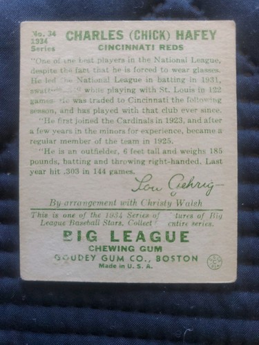 1934 Goudey Charles (Chick) Hafey # 34   - Picture 2 of 2