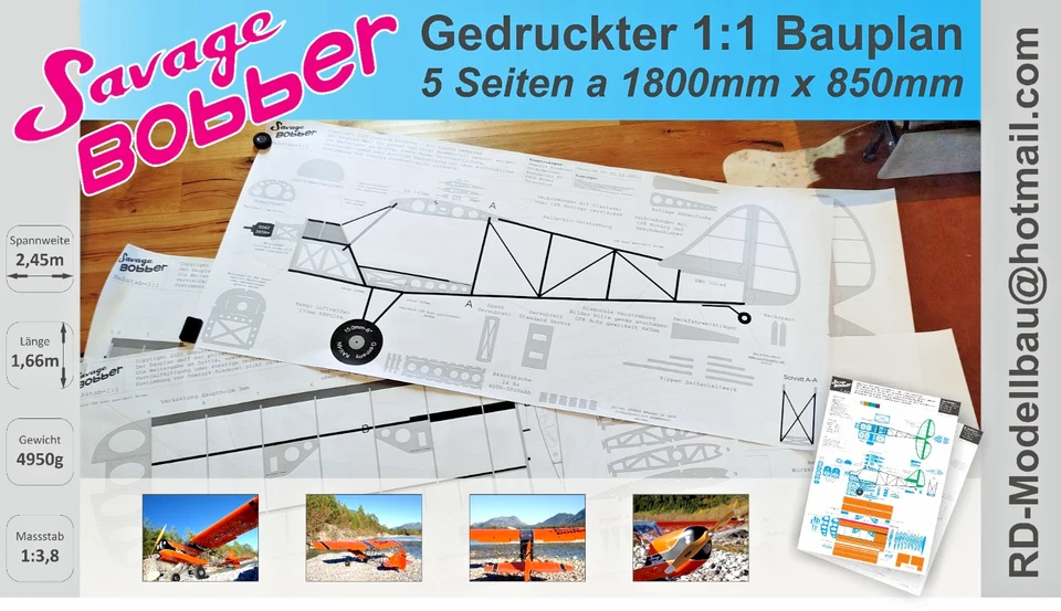 Zlin Savage Bobber 2,45m Bauplan gedruckt 1:1 RC Flugmodell CNC DXF Vorlage