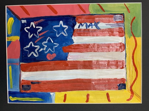 Professionally Framed Peter Max signed Flag Painting w/a Park West Gallery stamp - Picture 2 of 3