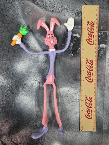 Vintage Easter Unlimited Toy Bunny Rabbit Plastic Flexible Bendy 10" Blue Pink - Picture 1 of 5