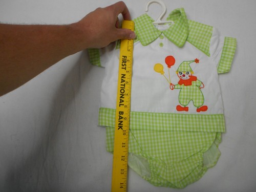 Vintage 70s Infants Clown Out Fit 2 Piece Collar Green Plaid Sz 12 Months NWT - Picture 4 of 8