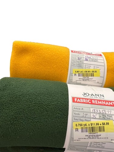 Lot- 2 Fleece Polyester Fabric Sewing NEW Cozy Soft 1.5 Yards 2021 Green Yellow - Picture 4 of 4