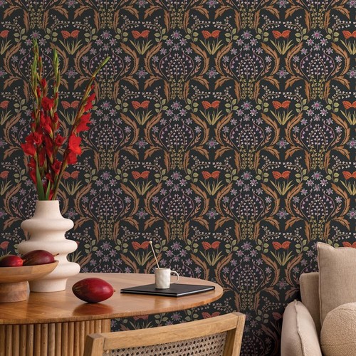Orange Scandi Floral Removable Peel and Stick Wallpaper, 20.5 in X 16.5 ft, M... - Picture 5 of 7