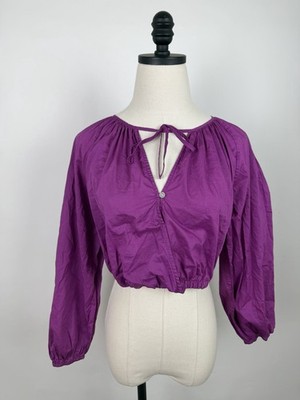 Rails Peasant Top Womens XS Rails Katia Crop Top Berry Purple Surplice Neck Boho