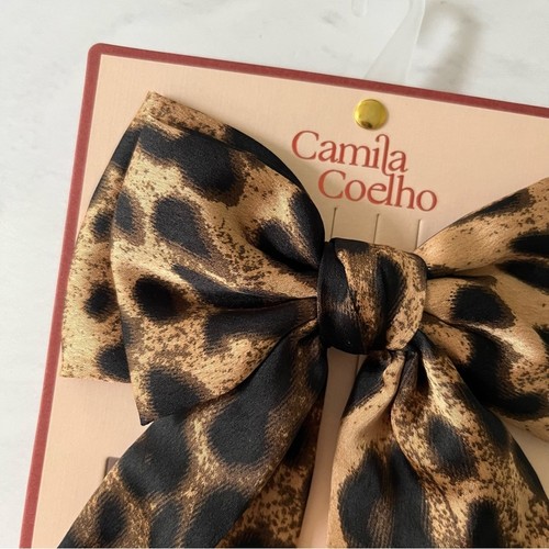 Camila Coelho Large Satin Cheetah Print Hair Bow Clip - Picture 2 of 3