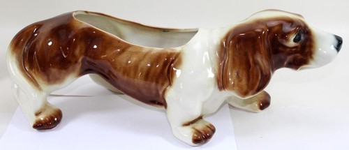 Vintage MCM McCoy USA Basset Hound Ceramic Planter ~ 16" Overall Length