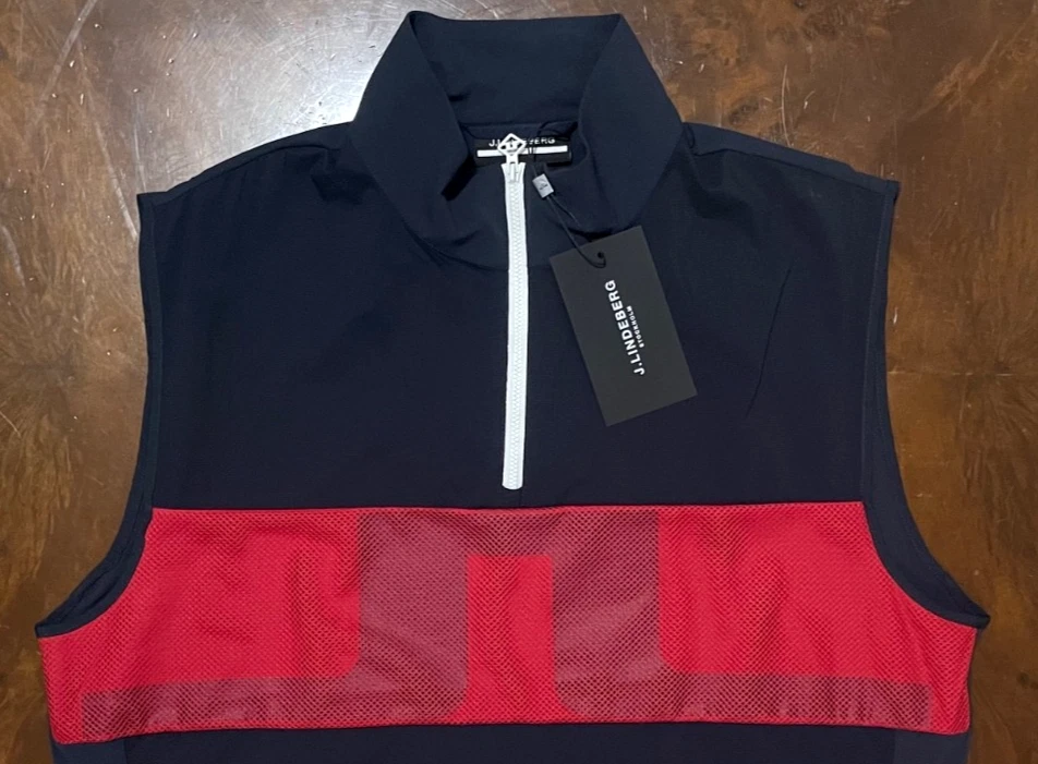 New Men's J Lindeberg Dean Wind Outerwear Navy Vest (GMOW08231-6855) Size 2XL image 3