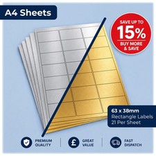 Metallic Coloured Rectangle Labels | A4 Self Adhesive Sticky Labels
