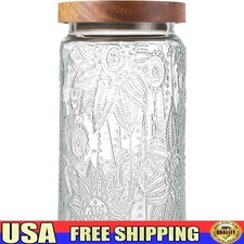Vintage Glass Jar W/ Bamboo Lid Airtight Storage Coffee Tea Spices Cookies New