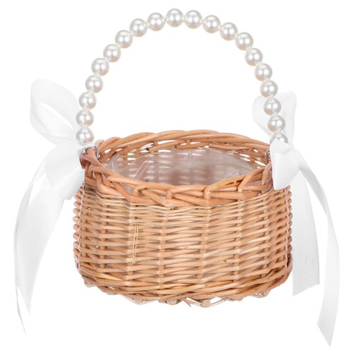  Deko Korb Blumenmädchen aus Rattan mit Griff aus Perlenimitat und - Bild 2 von 18