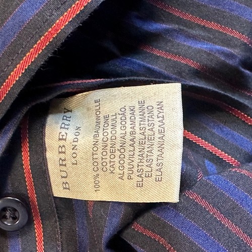 Burberry London Men's XL Button Down Dress Shirt Red Blue Striped Cotton - Picture 9 of 11