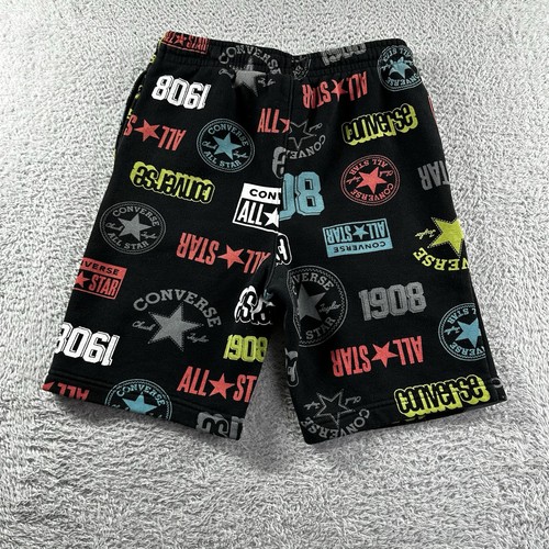 Converse Shorts Boys Youth Large (12-13) Black AOP Y2K Sweatshorts Skate Long - Picture 2 of 10