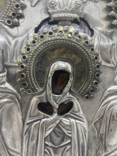 Icona Vergine incoronata,su tavola con riza rame, fine '800- primi ‘900 - Imagen 6 de 6