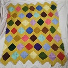 Vintage 1960s Granny Square 44" x 52" Crocheted Knitted Lap Baby Throw Blanket