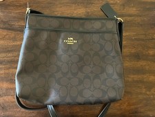 COACH D2097 F29210 black brown leather signature monogram crossbody hand bag