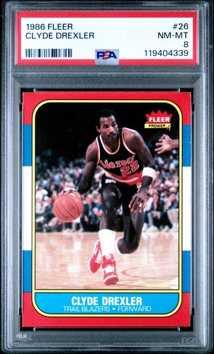 1986-87 Fleer - Clyde Drexler #26 (RC) PSA 8