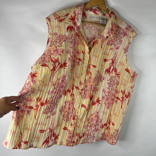 Top donna bianco cervo con bottoni taglia 4X 26/28W rosa floreale a righe senza maniche - Foto 5 di 8