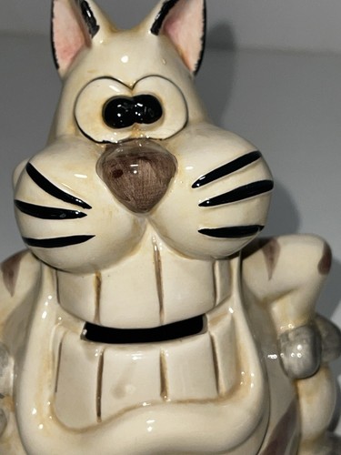 Vintage Ceramic Big Mouth Teeth Cat Piggy Coin Bank with Stopper Glossy Chip - Picture 3 of 9