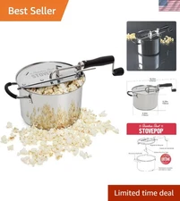 StovePop 6Qt Stainless Steel Popcorn Popper - Gearless, Induction Compatible