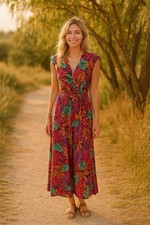 Colorayons Midi Dress 10 Vtg VNeck Shawl Collar 100% Rayon Pockets Floral Modest