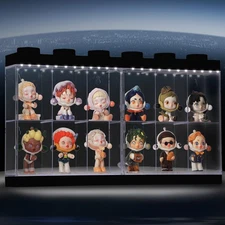 Wall-Mounted Black Acrylic Display Case with White LED Light, 12-Grid Clear S...