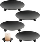 Candle Holder Plates, Set of 4 Round Metal Tray Black Candle... 
