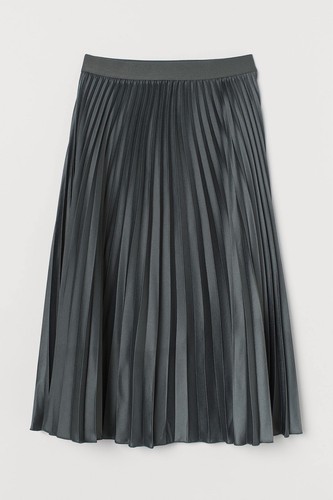 H&M Damen Rock schwarz Midi Plissee Satin wadenlang Stretch bescheiden Übergröße XXL