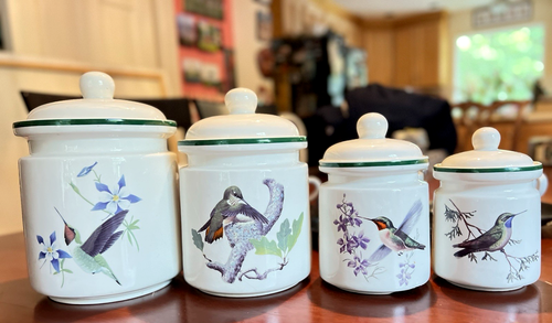 National Wildlife Federation Hummingbird Floral 4 Piece Canister Set w/lids RARE - Picture 2 of 24