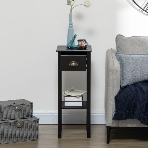 2-Tier Side Table with Drawer, Narrow End Table with Bottom Shelf, for Living... - Picture 3 of 9