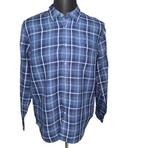 Rails Men’s Havana Plaid Linen Button-Up Shirt in Faded Indigo Moon-Size Large - Picture 5 of 14