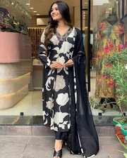 Gosriki Women'S Rayon Blend Straight Printed Kurta With Pant & Dupatta (Kalal...