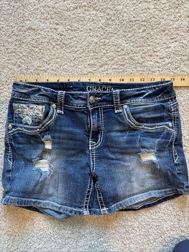 grace in la shorts Denim Bling, Biker Country Short Jean Shorts size 29” Waist - Picture 8 of 14