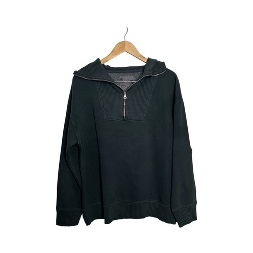 C&C CALIFORNIA Hailey Salt Wash Half Zip Sweatshirt In Black Sand Size Medium - Picture 4 of 9