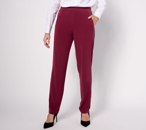 Susan Graver Damen Petite Hose PS Liquid Knit Pull-On Slim-Leg rot A372468