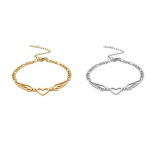 Love Heart Guardian Angel Wings Charm Stainless Steel Gold Silver Bracelets For