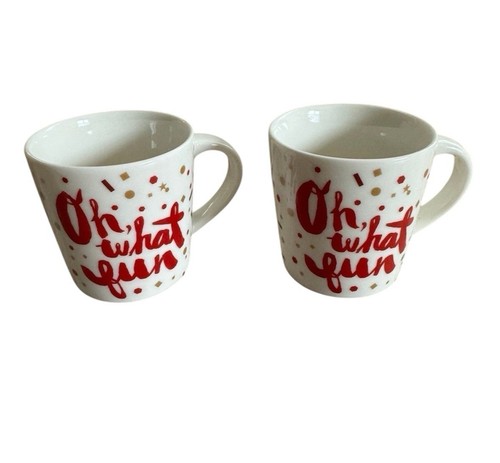 Zwei 2014 Starbucks Espresso 3 Oz Demitasse "Oh What Fun" Weihnachten Urlaub EUC