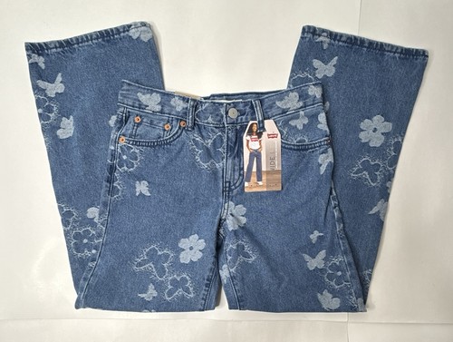 Levis Butterfly Wide Leg Jeans Girls Size 10 Blue Floral Relaxed Fit School New - Picture 16 of 17
