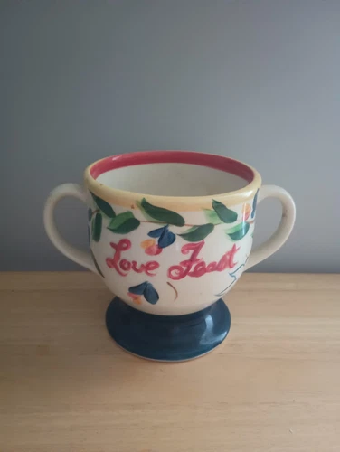 VTG Gail Pittman Pottery 2003 Cup Mug Love Feast John Wesley Methodist 