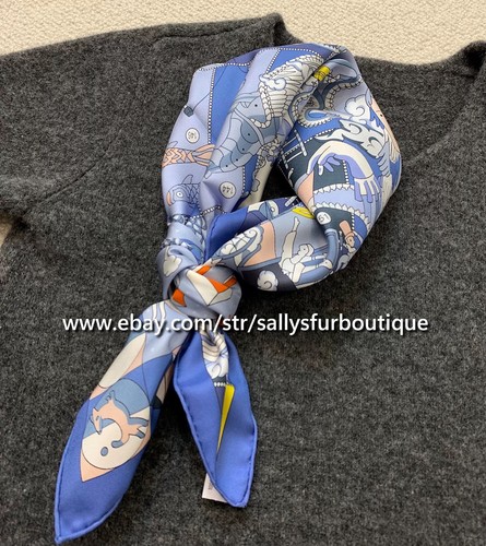 Sallys 18 Momme Twill Silk Animals Print Double Face Necktie Collar Scarf 26" - Picture 4 of 15
