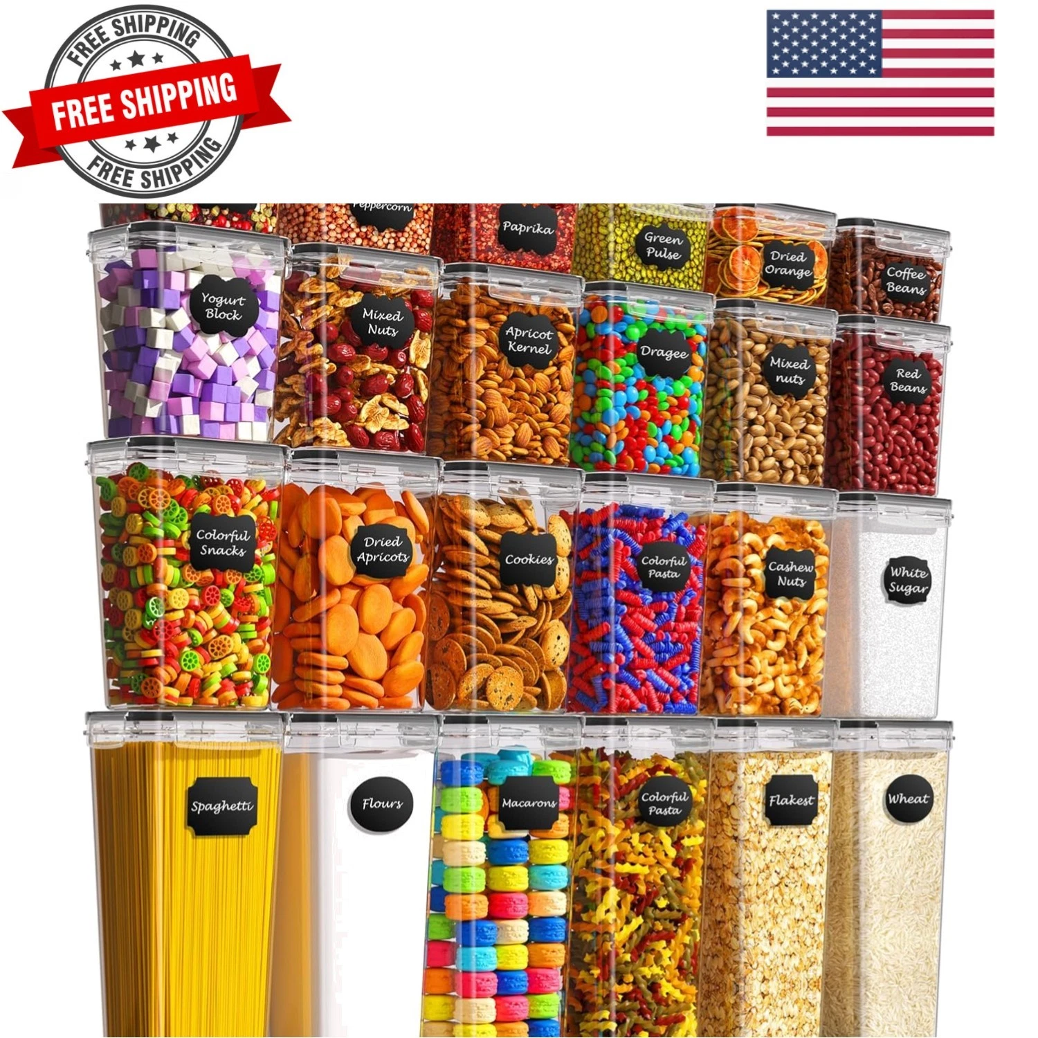 Airtight Food Storage Containers with Lids, 24 PCS Kitchen and Pantry Organiz...