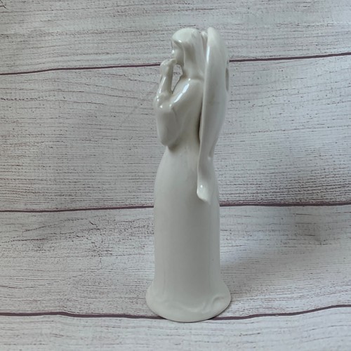 Statuina angelo ceramica bianca che suona flauto ritaglio foro ali Natale 6 1/2"H - Foto 4 di 16