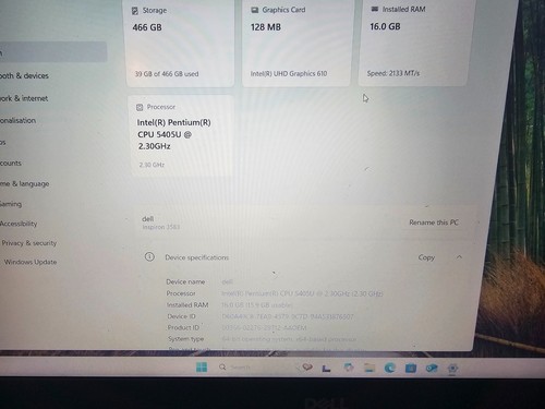 Dell Inspiron 15 3000 Intel Pentium 5450U - 16GB DDR4 / 500gb Samsung m.2 SSD  