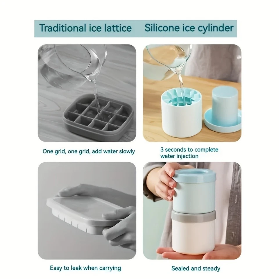 Molde cilindro cubo de hielo de silicona de 60 cubos fácil liberación adecuado para refrigeradores Foto 3 de 4