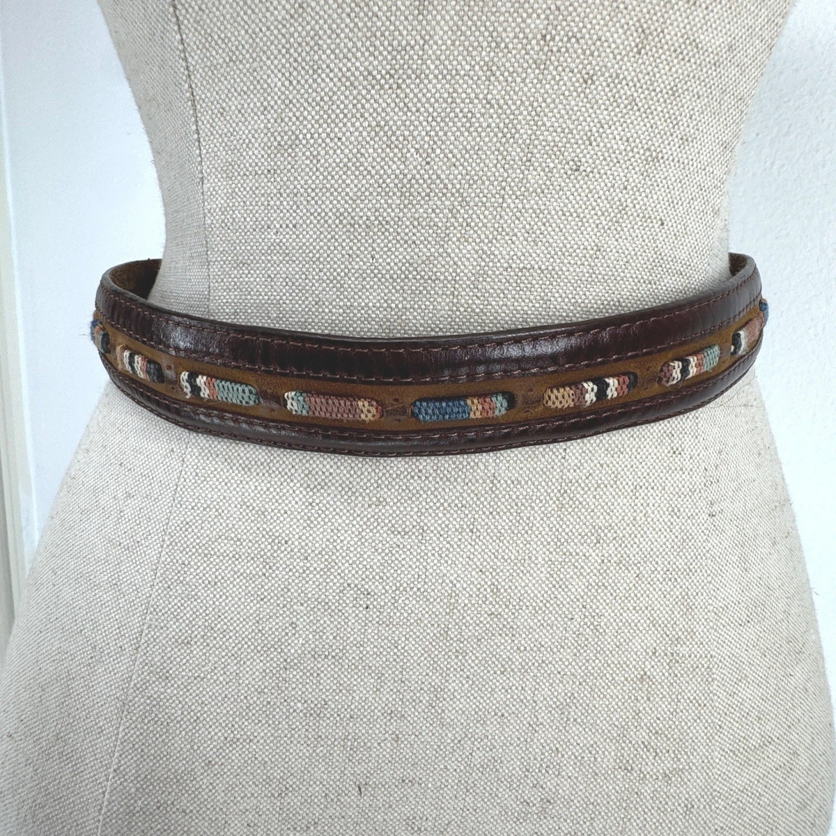 Brighton Brown Leather Woven Belt Size L Multicolor Inlay Silver Tone Buckle Brighton Brown Leather Belt - Etsy main image 3