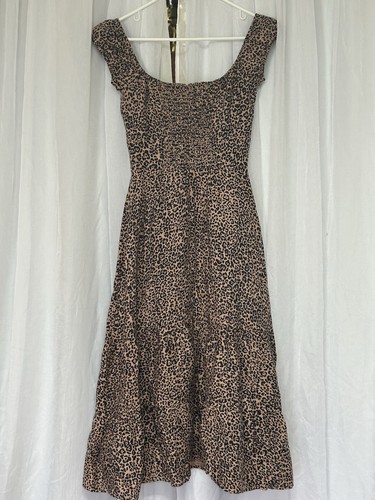 Reformation Toulouse Leopard Midi Dress Womens 100% Linen Size 6 Tiered Smocked - Picture 8 of 12