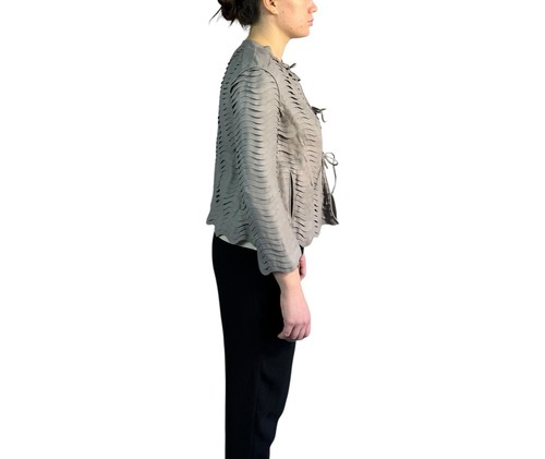 Armani Collezioni Women's Short Jacket Leather Textured Cardigan Gray Size 38 - Picture 4 of 15