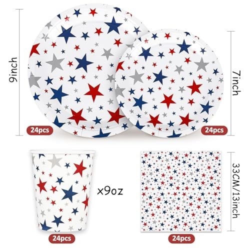 96Pcs Party Tableware Set with Paper Plates Napkins Cups Red Blue Patriotic - Picture 3 of 8