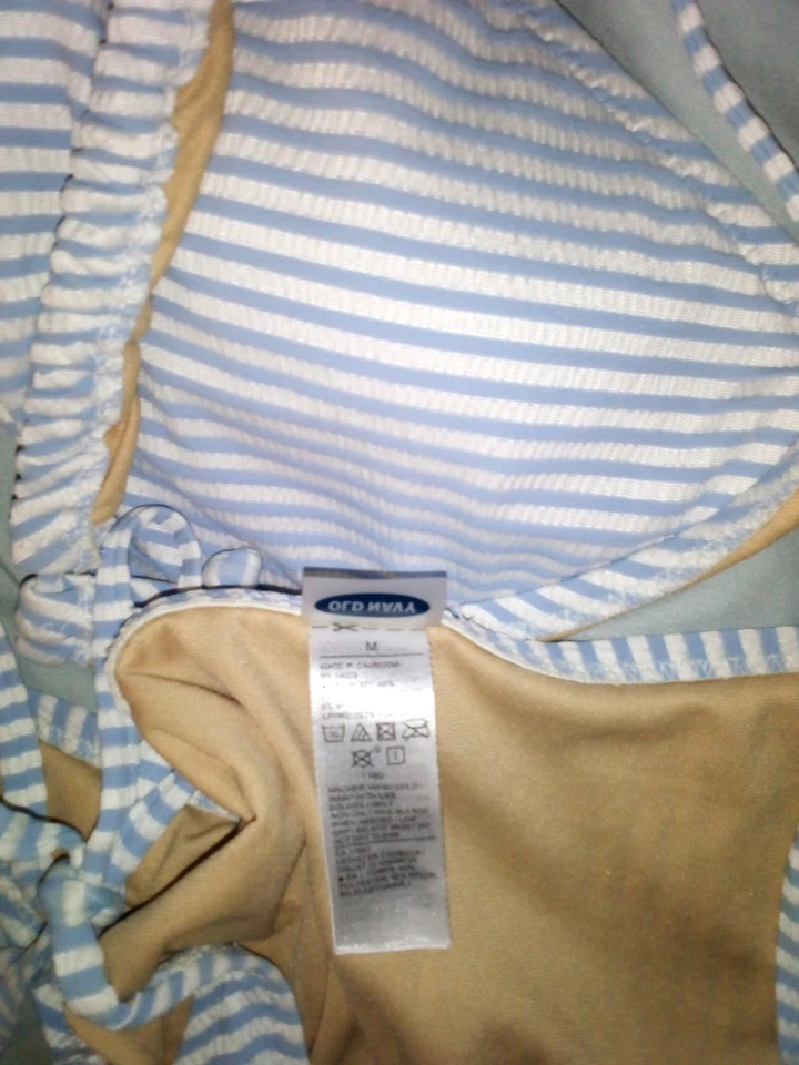 Traje de baño para mujer Old Navy bikini parte inferior grande medio azul blanco rayas Foto 3 de 3