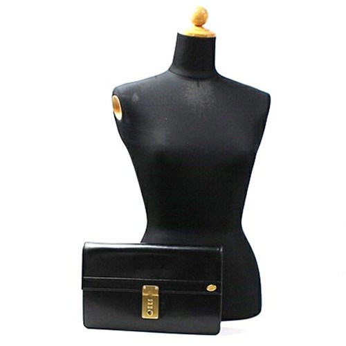 Authentic Dunhill clutch bag with dial lock, leather, black, gold hardware, - Picture 3 of 10