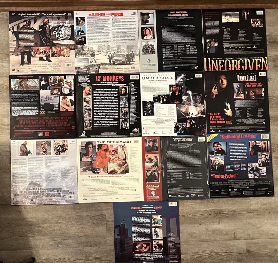 Laser Disc Lot Of 13 Eastwood Stallone Schwarzenegger Willis Gibson Segal Chan Foto 2 de 2